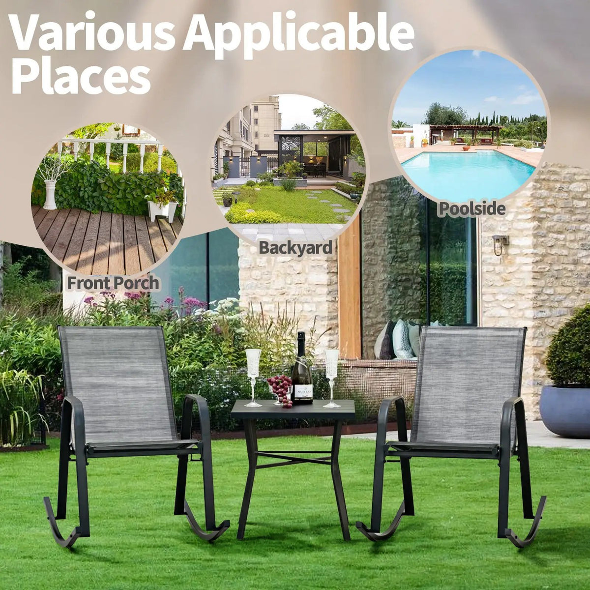 Set of 2 Metal Patio Rocking Chair with Breathable Seat Fabric, photo 25 of 32