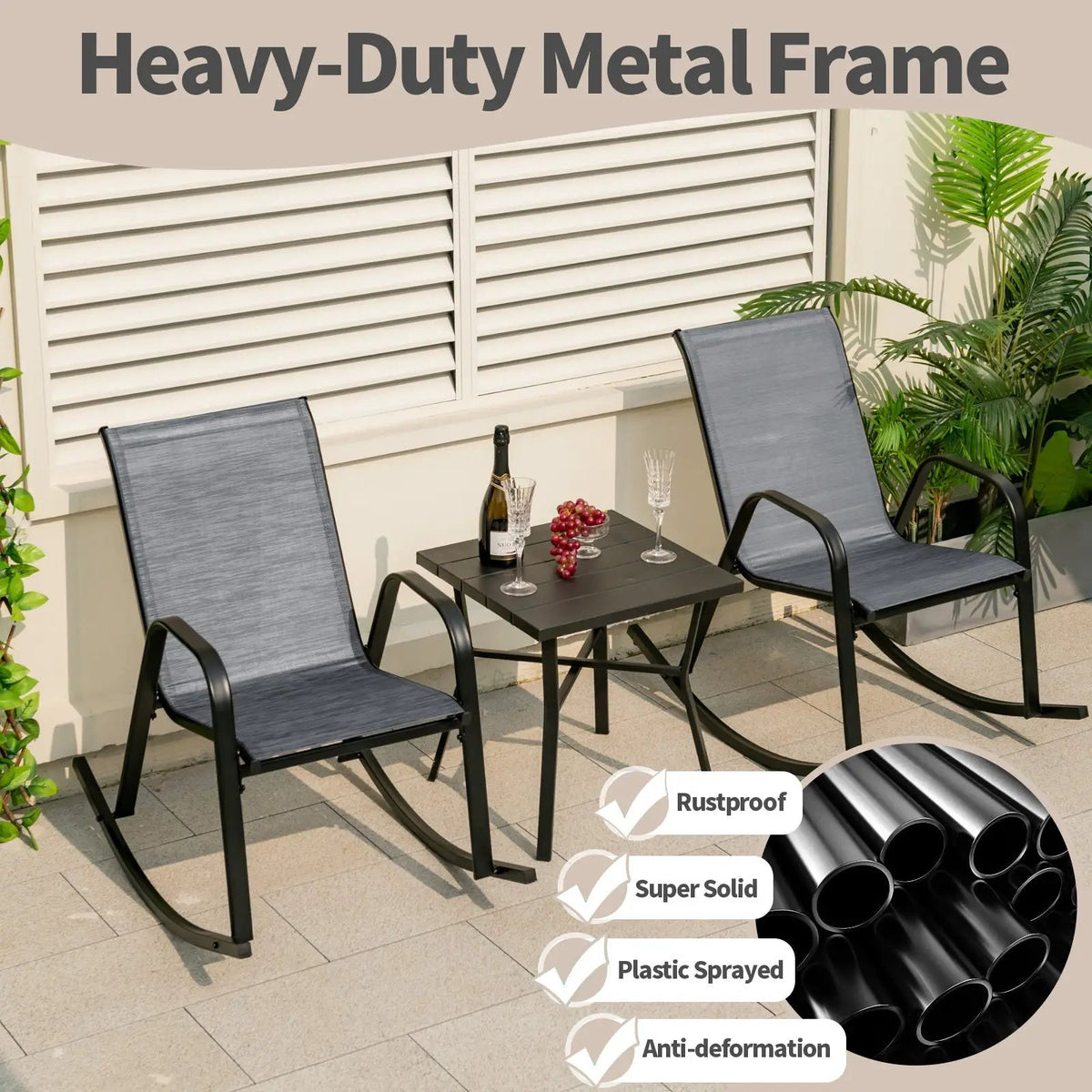 Set of 2 Metal Patio Rocking Chair with Breathable Seat Fabric, photo 32 of 32