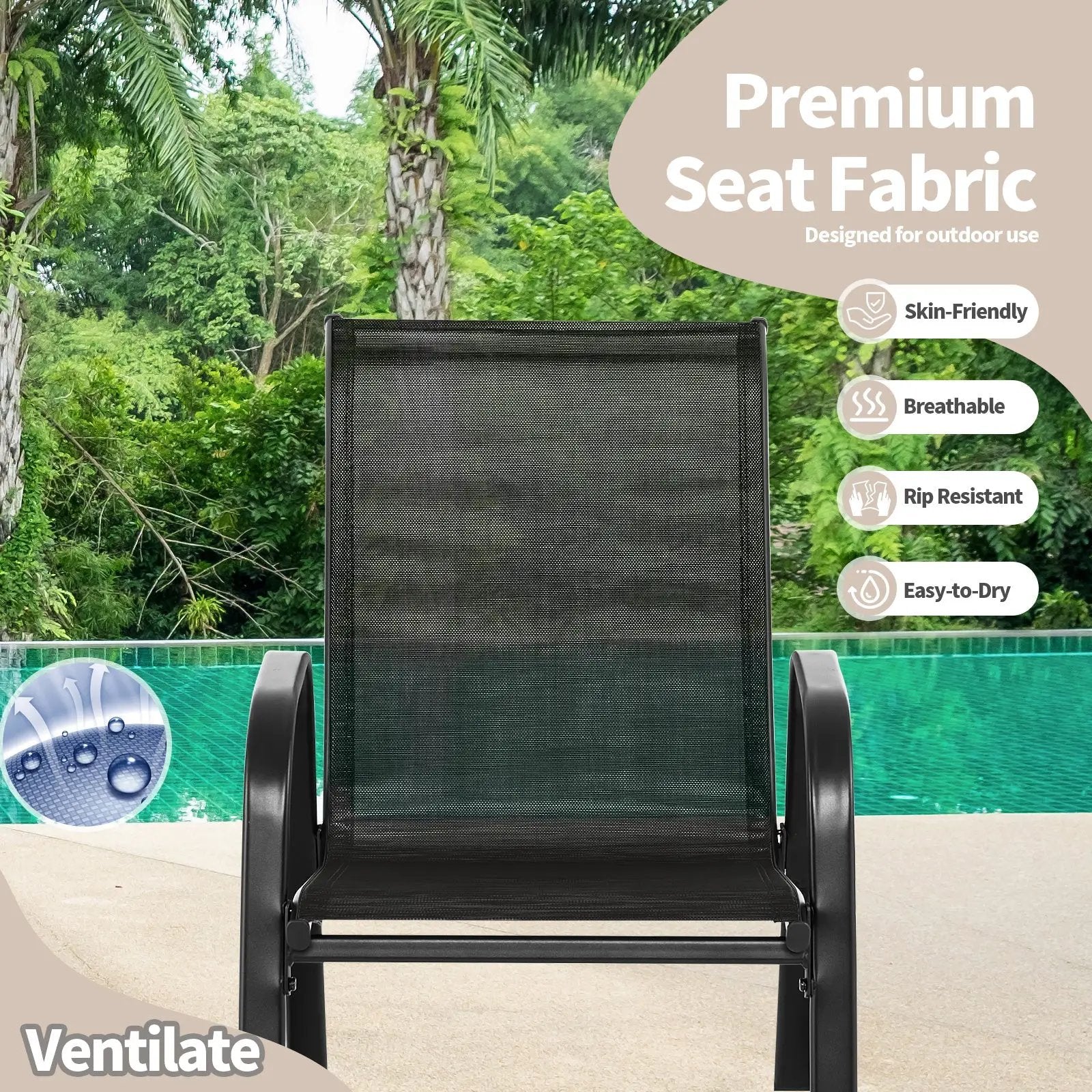 Set of 2 Metal Patio Rocking Chair with Breathable Seat Fabric by DirectDeals