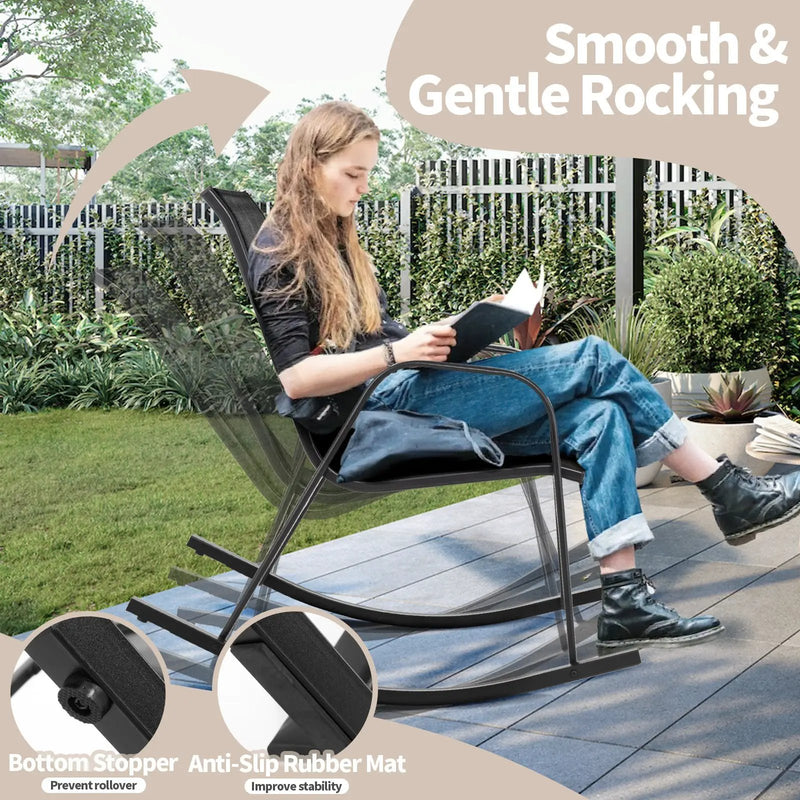 Set of 2 Metal Patio Rocking Chair with Breathable Seat Fabric by DirectDeals