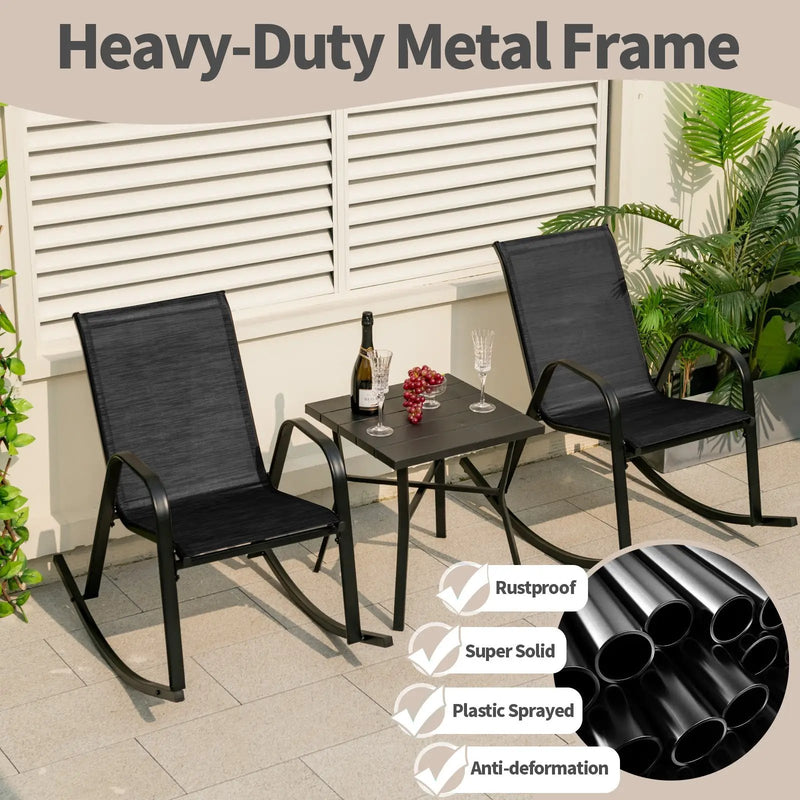 Set of 2 Metal Patio Rocking Chair with Breathable Seat Fabric by DirectDeals