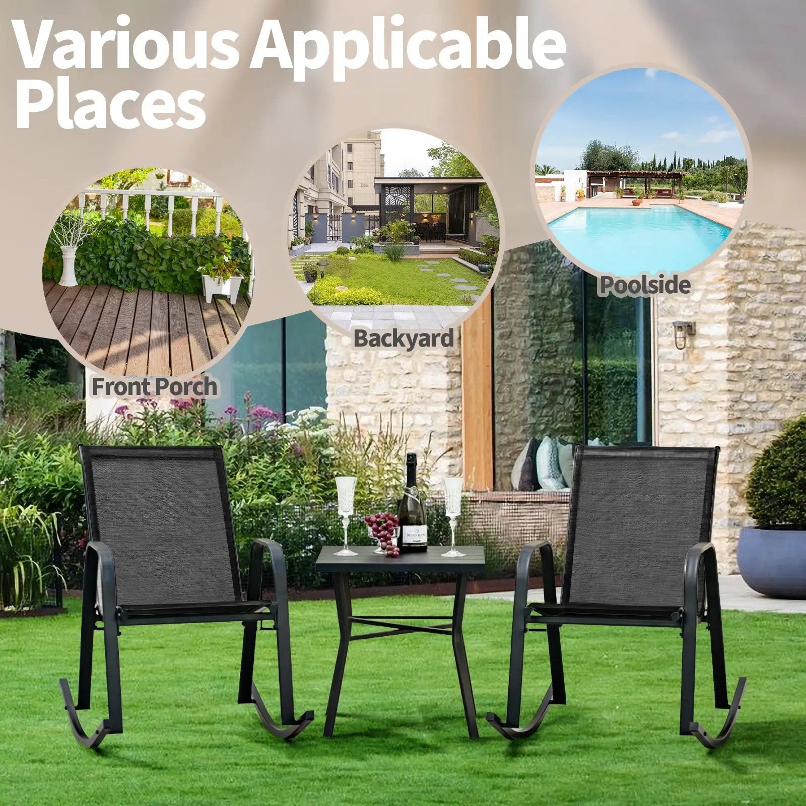 Set of 2 Metal Patio Rocking Chair with Breathable Seat Fabric by DirectDeals