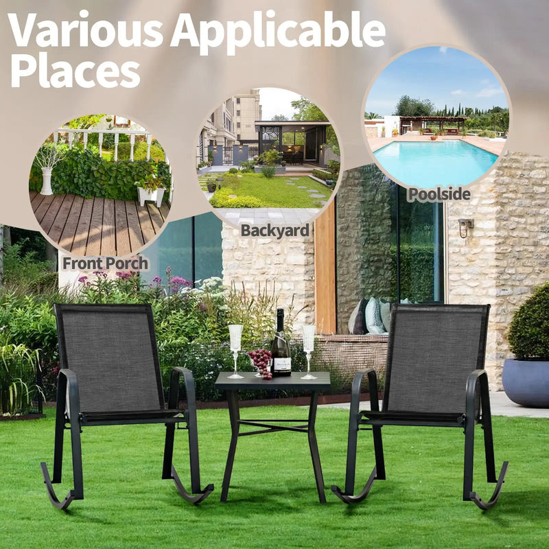 Set of 2 Metal Patio Rocking Chair with Breathable Seat Fabric by DirectDeals
