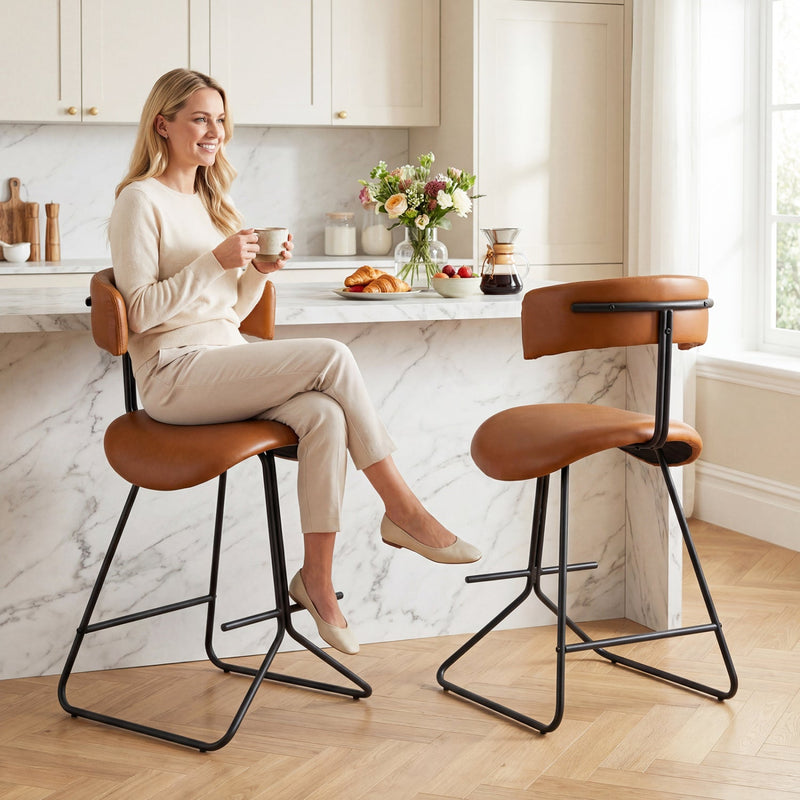 Set of 2 Modern Counter Height Stools 25 Inch Faux Leather Upholstered by DirectDeals