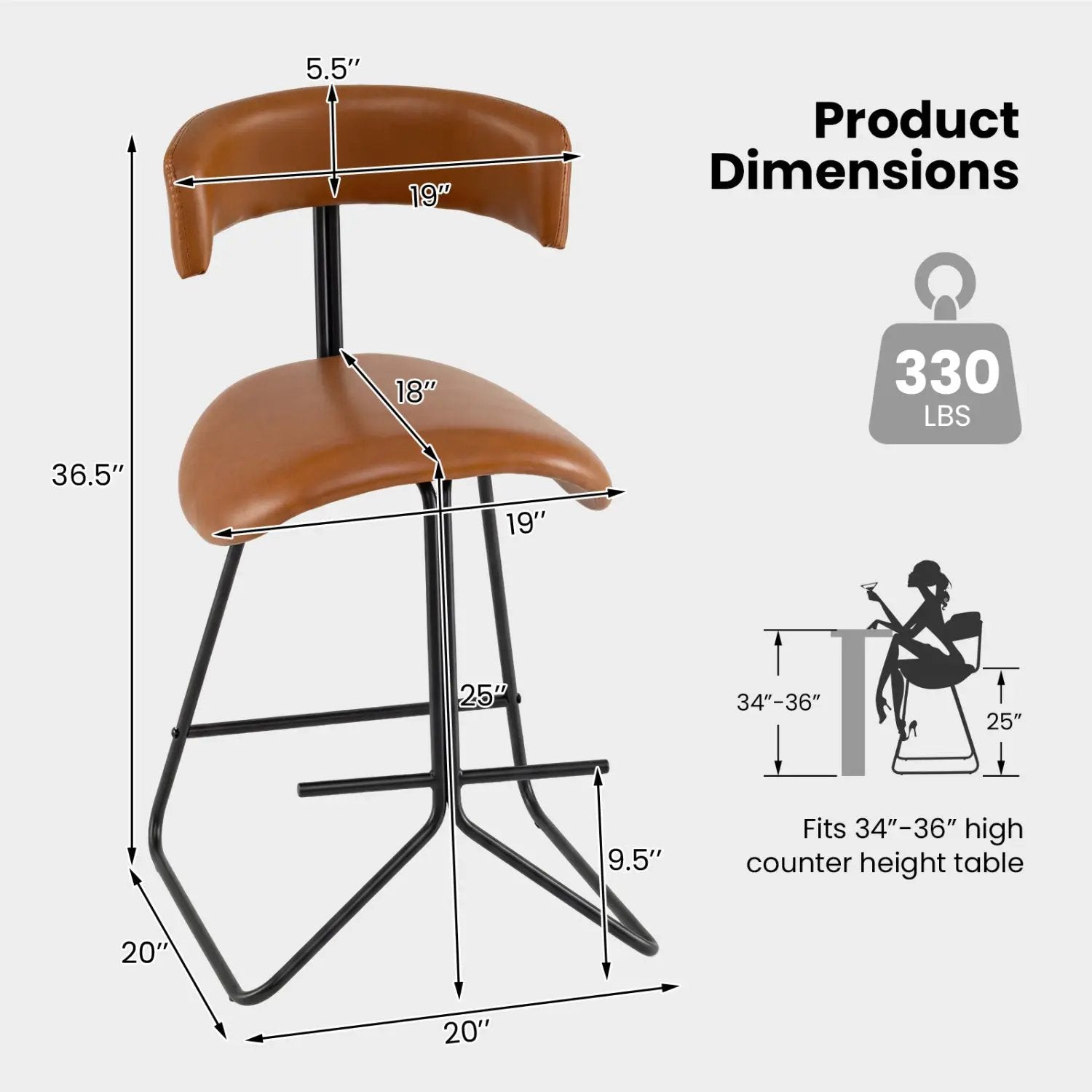 Set of 2 Modern Counter Height Stools 25 Inch Faux Leather Upholstered by DirectDeals