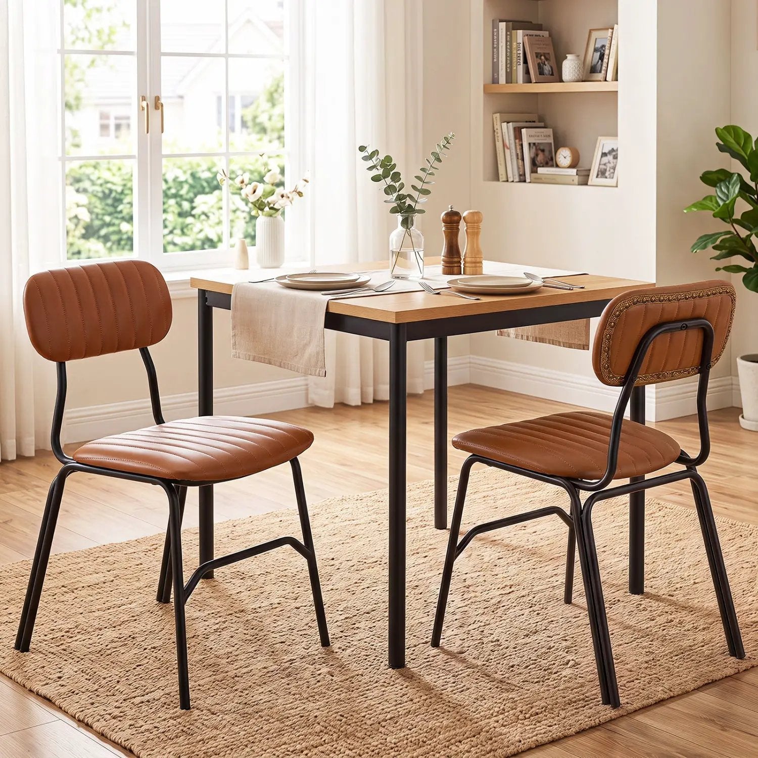 Dining Chairs Set of 2 with Ergonomic Back and Metal Legs by DirectDeals