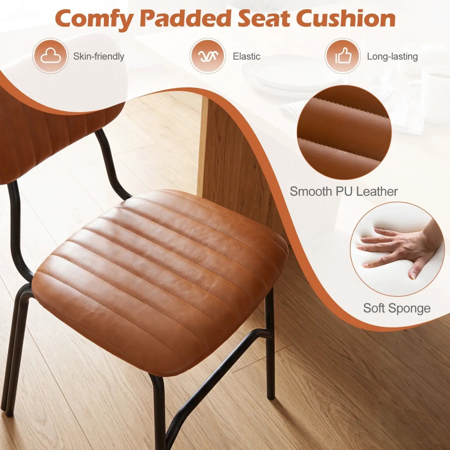 Dining Chairs Set of 2 with Ergonomic Back and Metal Legs by DirectDeals