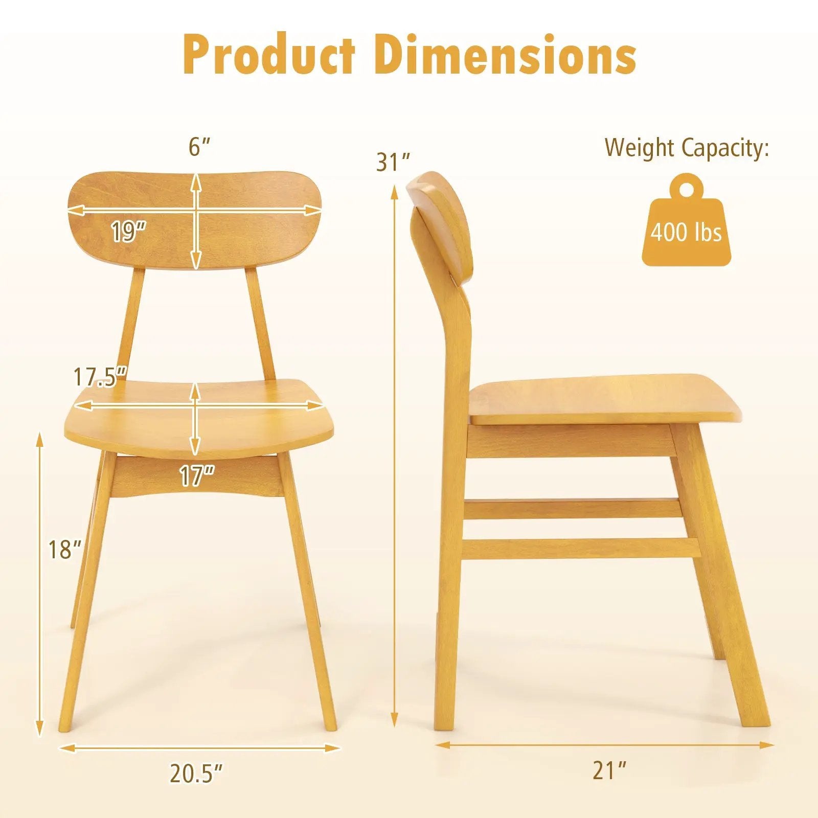 Set of 2 Modern Dining Chairs with Curved Backrest and Seat by DirectDeals