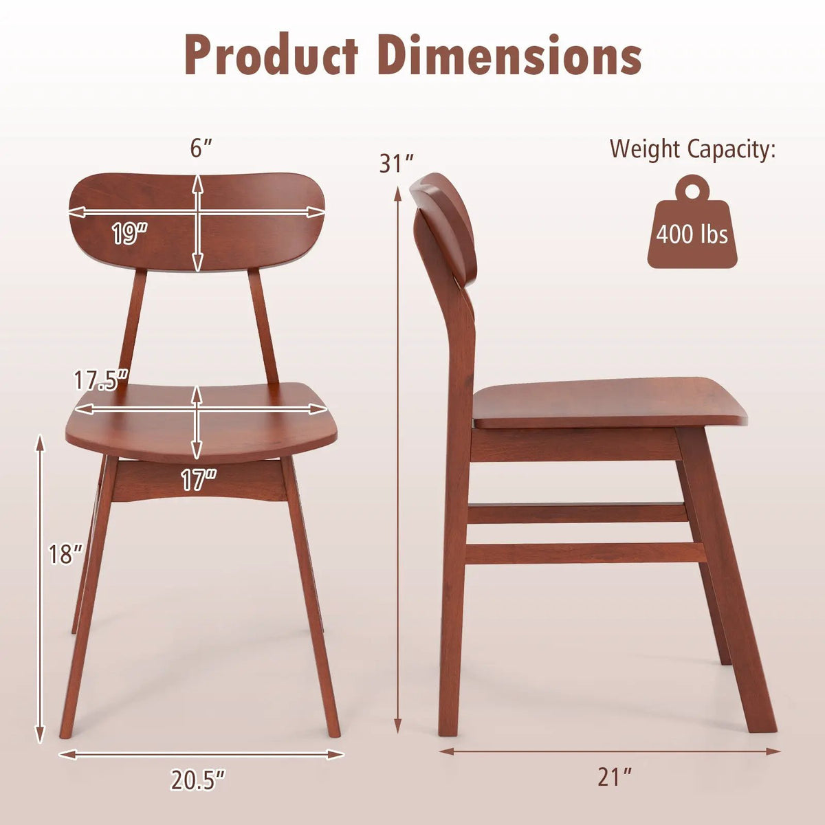 Set of 2 Modern Dining Chairs with Curved Backrest and Seat by DirectDeals