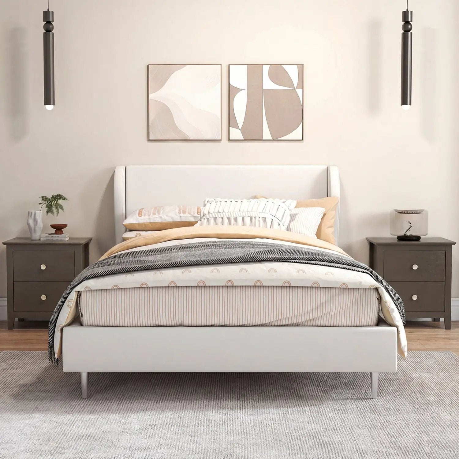 Set of 2 Modern Nightstand with two Drawers for Small Spaces-Rustic Brown by DirectDeals