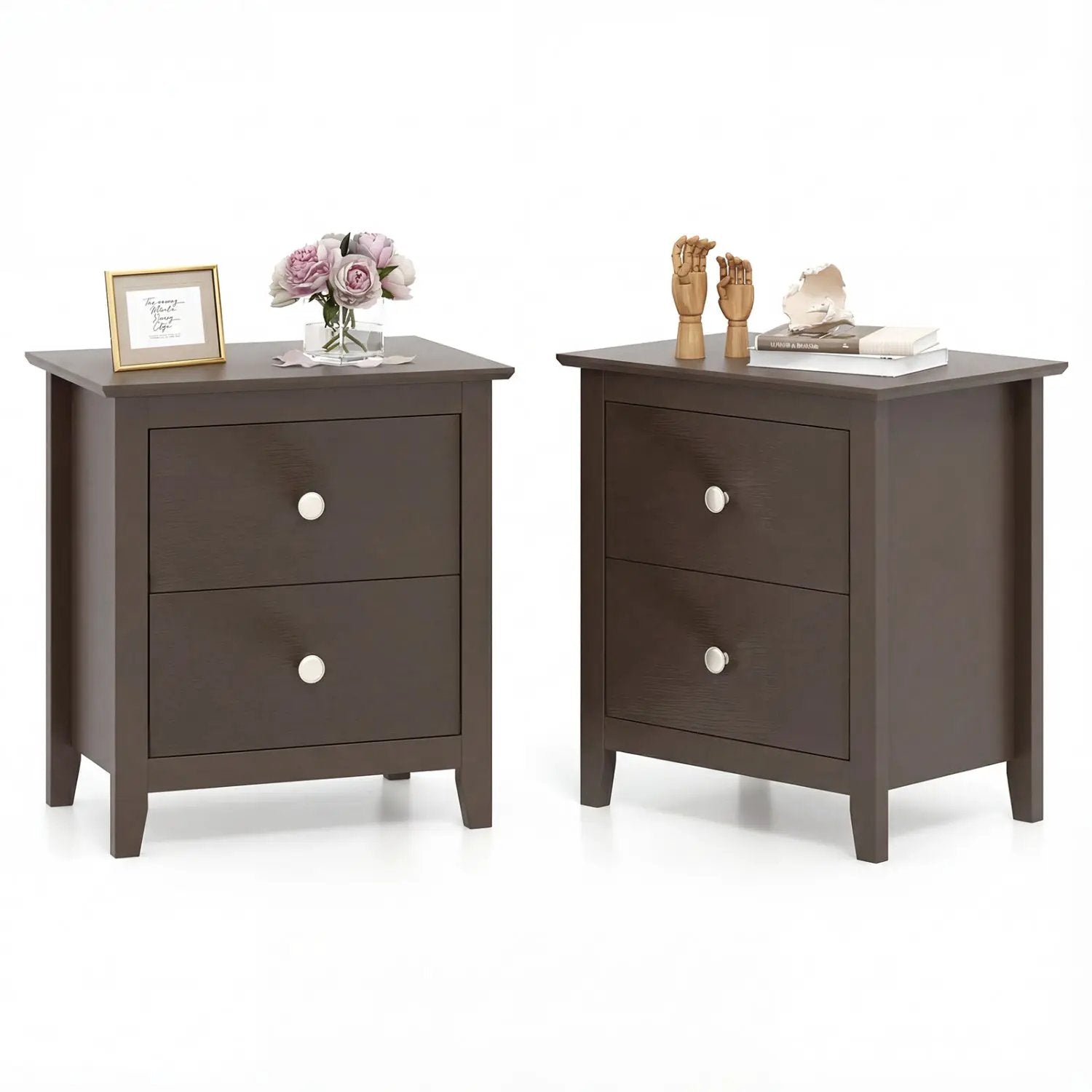 Set of 2 Modern Nightstand with two Drawers for Small Spaces-Rustic Brown by DirectDeals