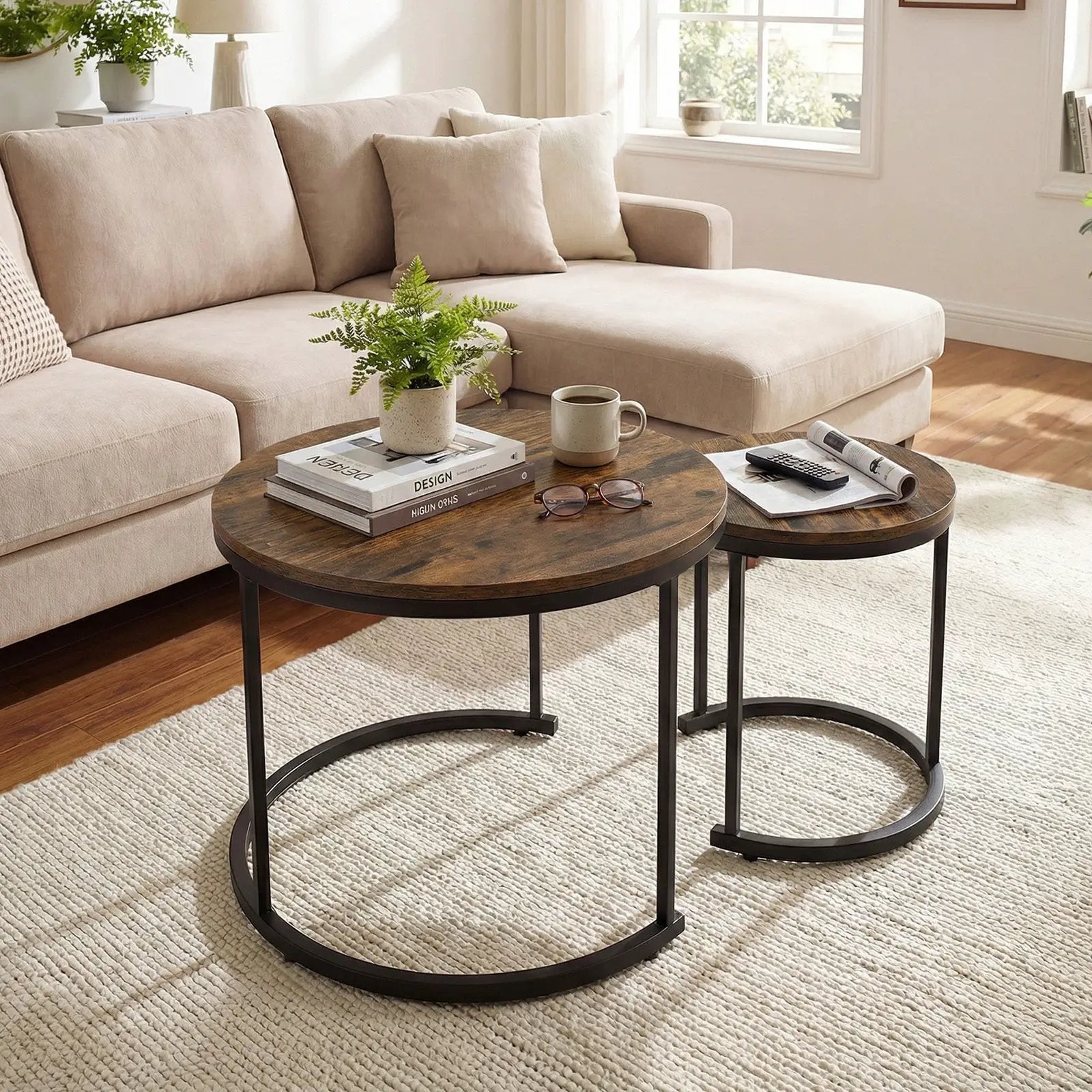 Set of 2 Modern Round Stacking Nesting Coffee Tables for Living Room by DirectDeals