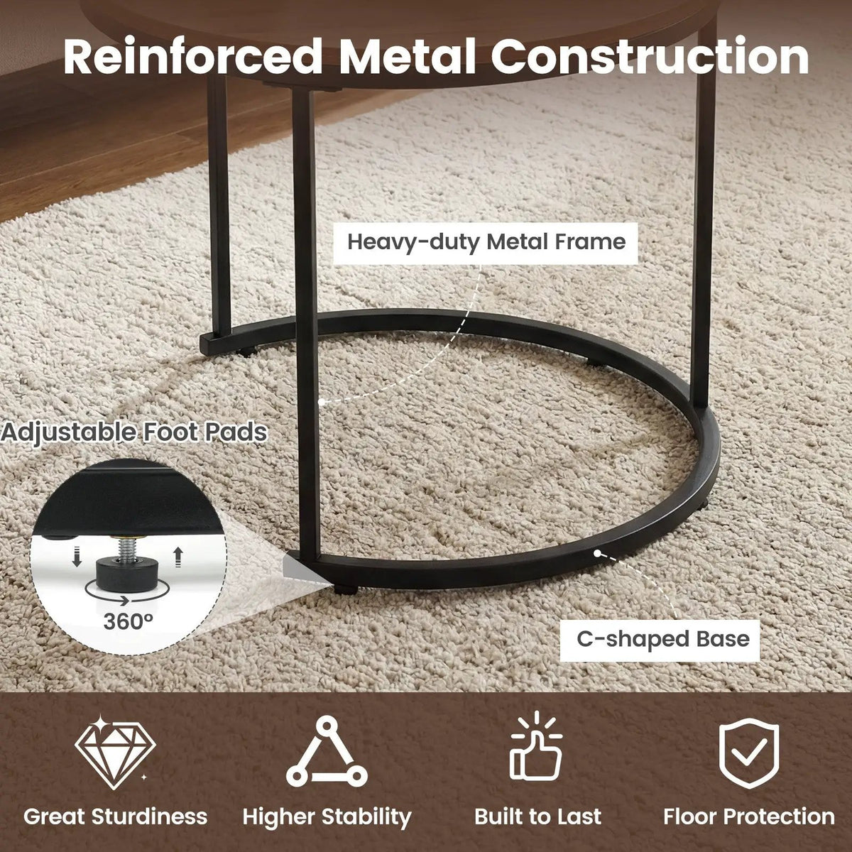 Set of 2 Modern Round Stacking Nesting Coffee Tables for Living Room, photo 16 of 18