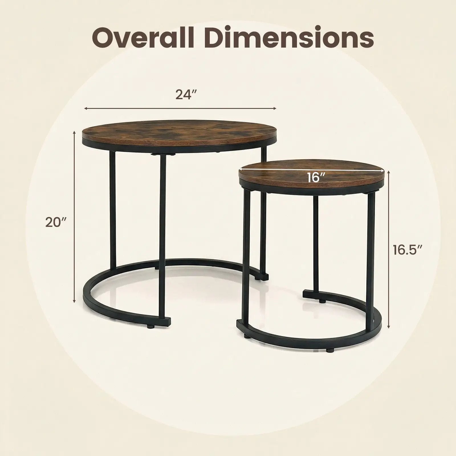 Set of 2 Modern Round Stacking Nesting Coffee Tables for Living Room by DirectDeals