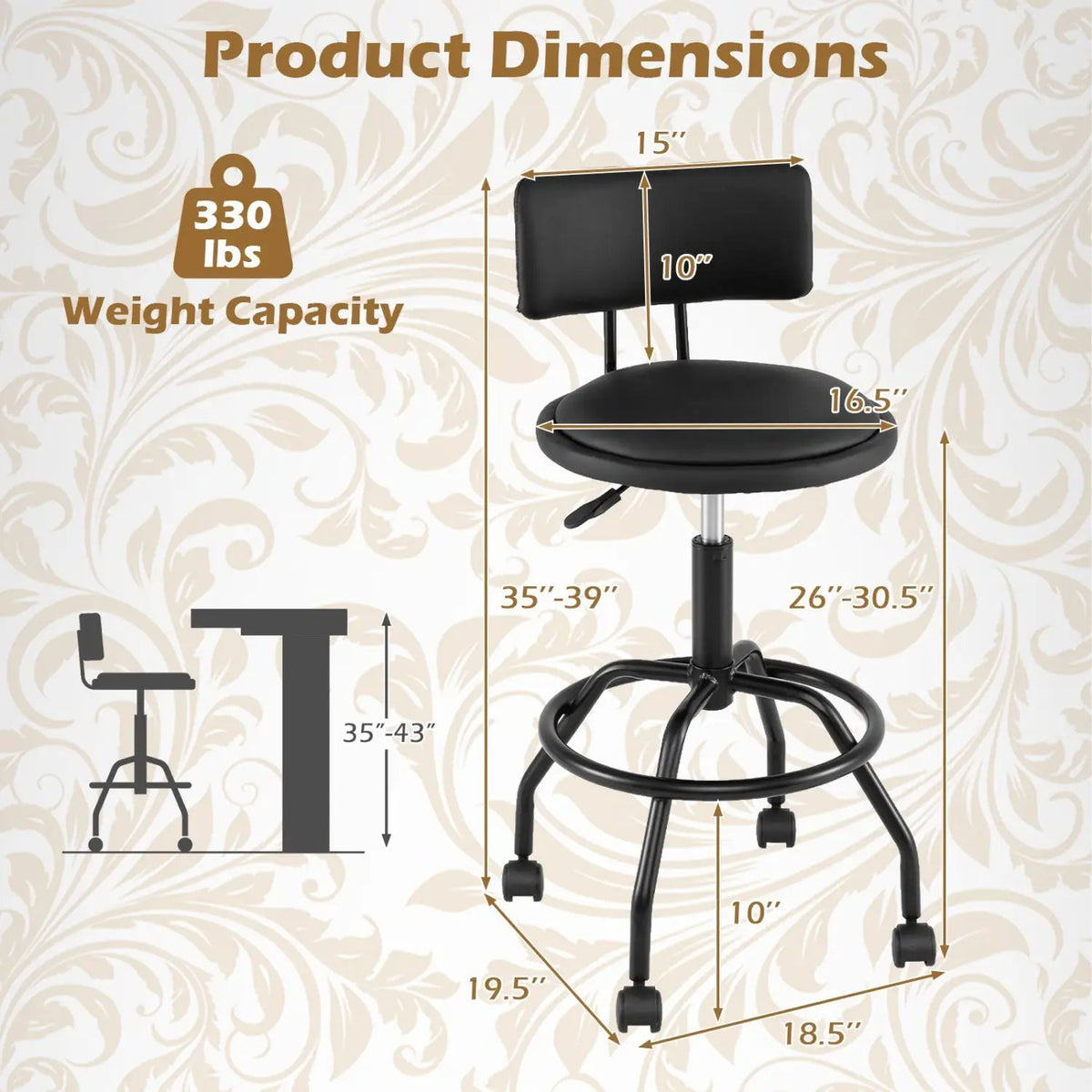 Swivel Bar Stool with Backrest - Height Adjustable, photo 11 of 24