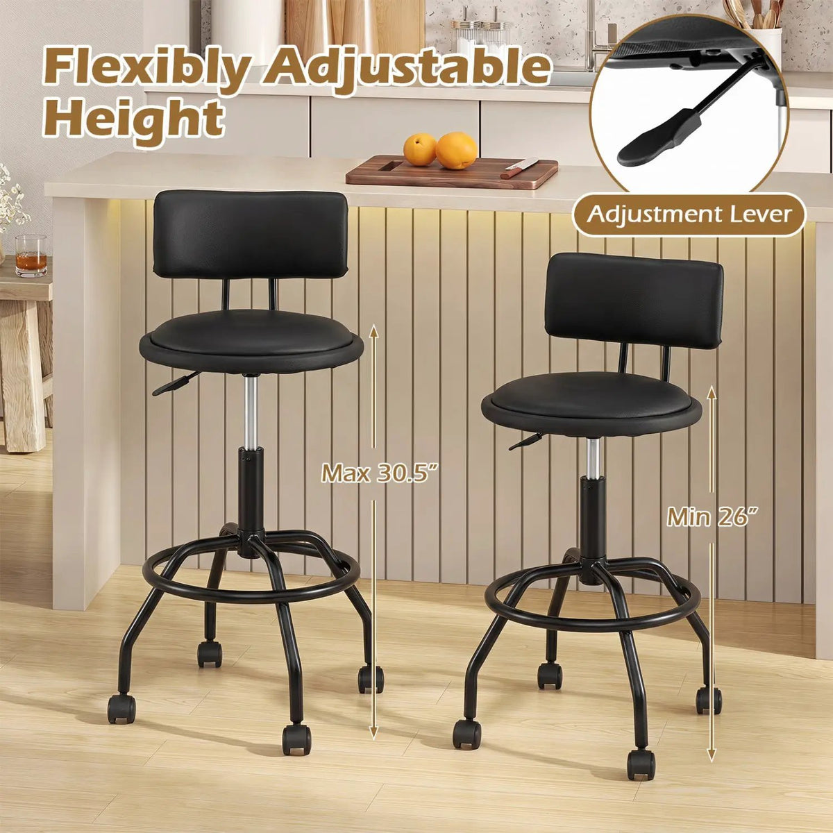Swivel Bar Stool with Backrest - Height Adjustable, photo 13 of 24