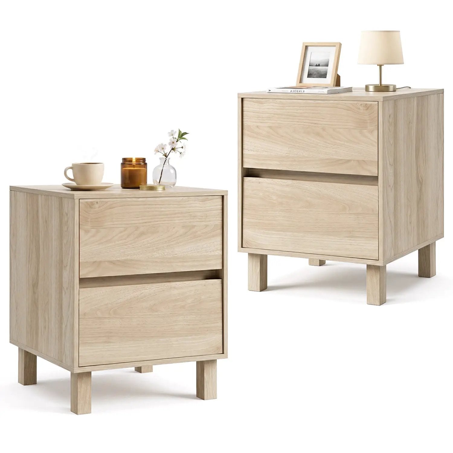 Wooden End Tables Set of 2 with Storage Drawers by DirectDeals