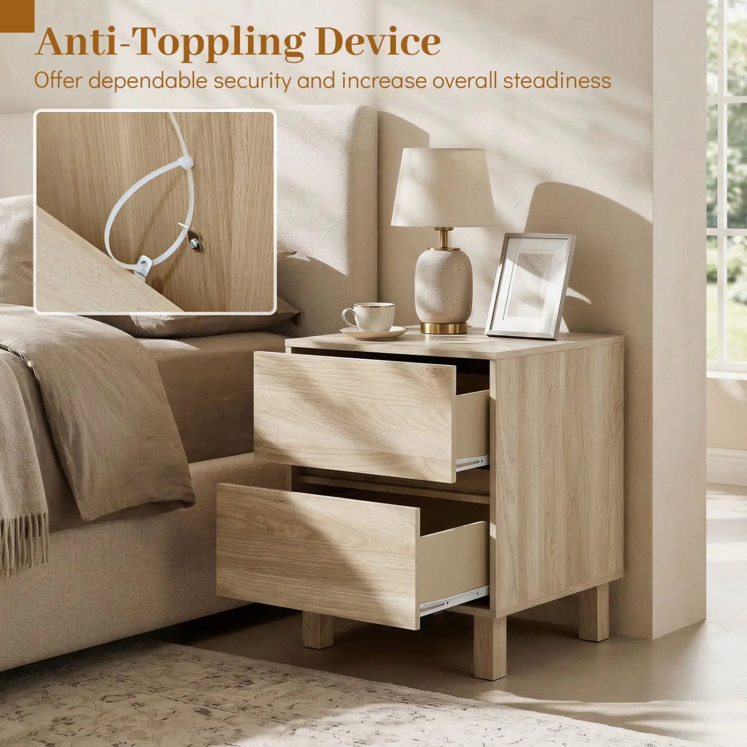 Wooden End Tables Set of 2 with Storage Drawers by DirectDeals