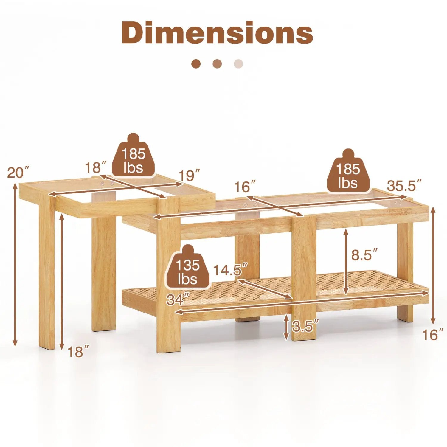 Nesting Coffee Tables Set of 2 with Rattan Shelf - Natural by DirectDeals