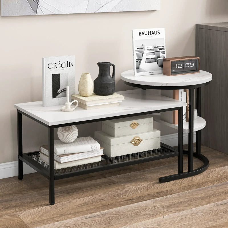 Set of 2 Nesting Coffee Table with Extra Storage Shelf for Living Room-Black by DirectDeals