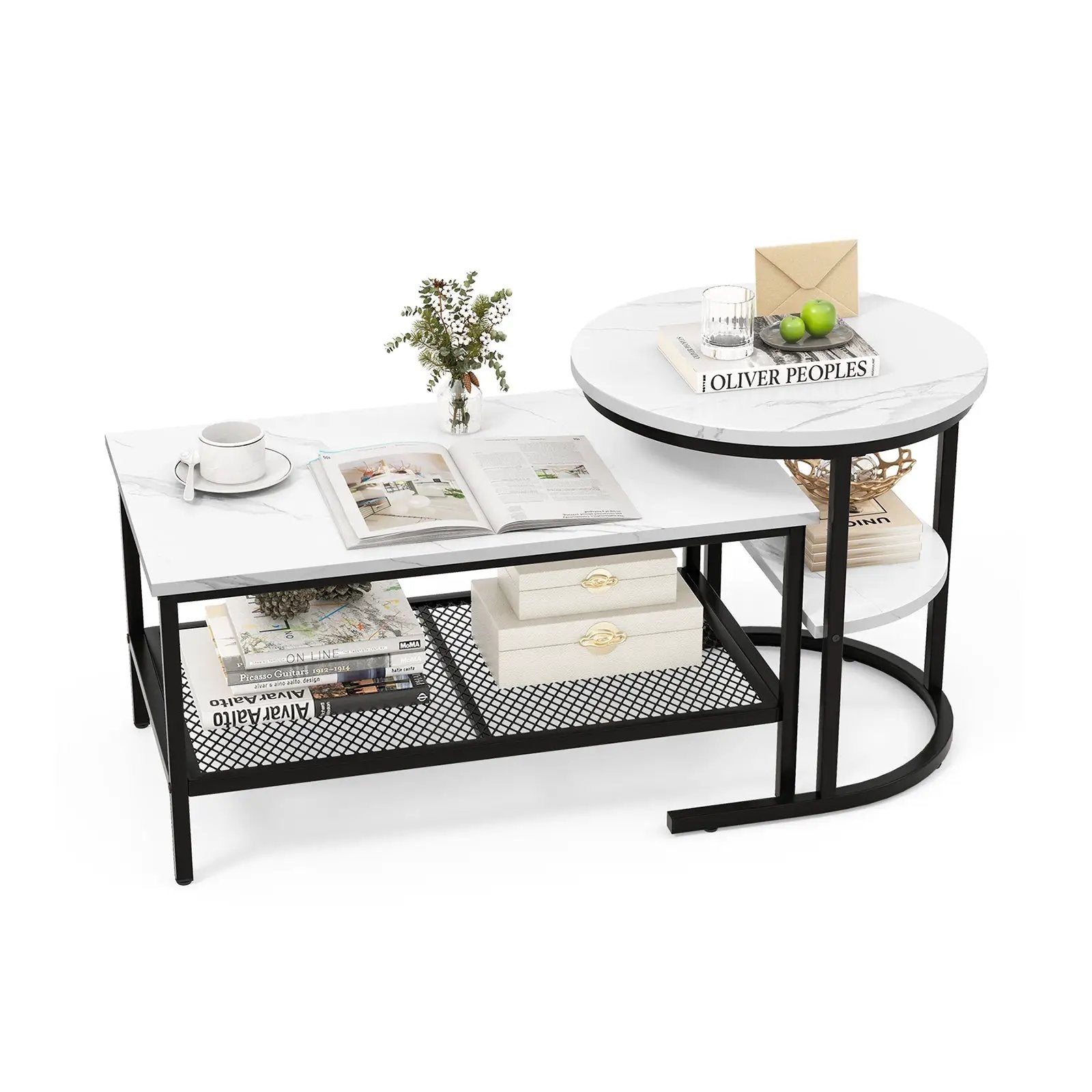 Set of 2 Nesting Coffee Table with Extra Storage Shelf for Living Room-Black by DirectDeals