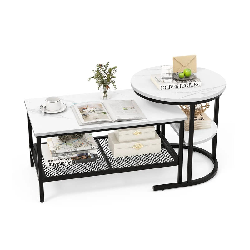 Set of 2 Nesting Coffee Table with Extra Storage Shelf for Living Room-Black by DirectDeals