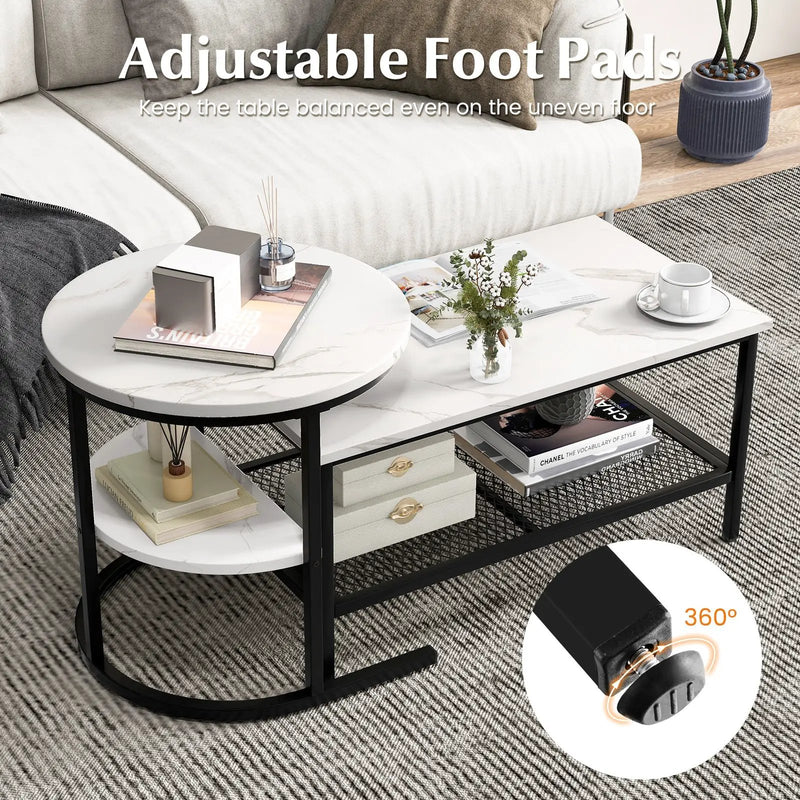 Set of 2 Nesting Coffee Table with Extra Storage Shelf for Living Room-Black by DirectDeals