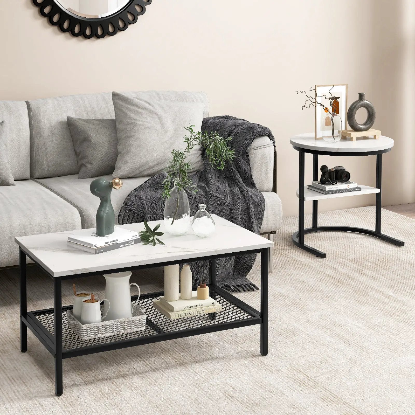 Set of 2 Nesting Coffee Table with Extra Storage Shelf for Living Room-Black by DirectDeals