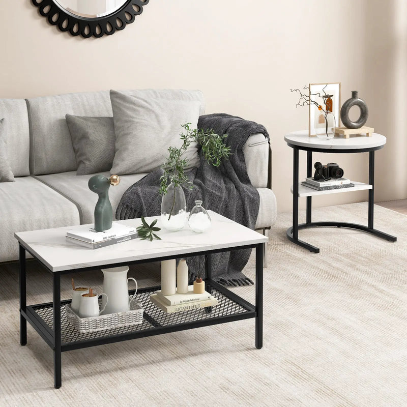 Set of 2 Nesting Coffee Table with Extra Storage Shelf for Living Room-Black by DirectDeals