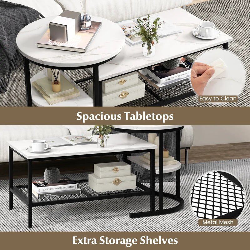 Set of 2 Nesting Coffee Table with Extra Storage Shelf for Living Room-Black by DirectDeals