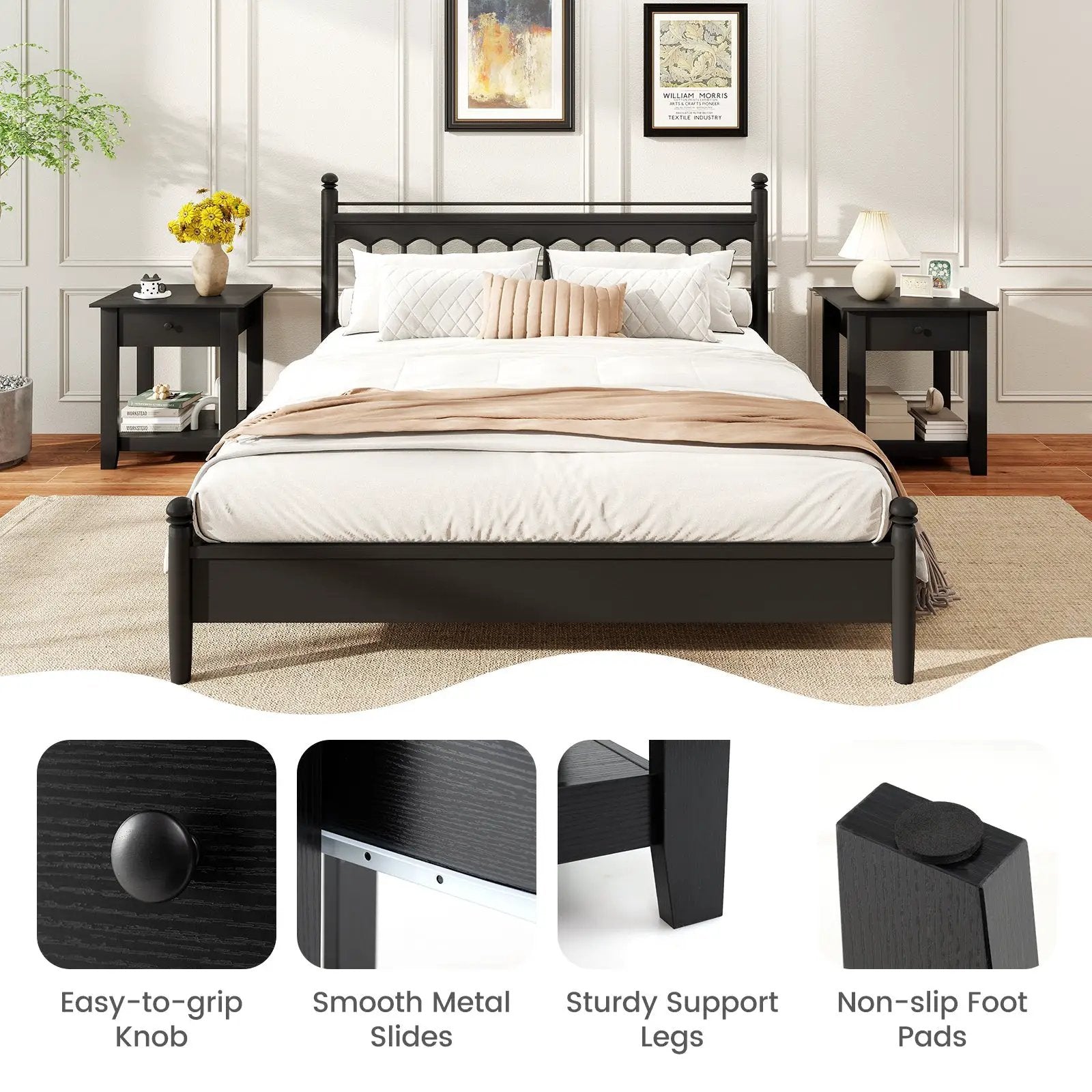 Set of 2 Nightstand with Drawer 3-Tier Modern Bedside Table with Open Shelf and Storage by DirectDeals