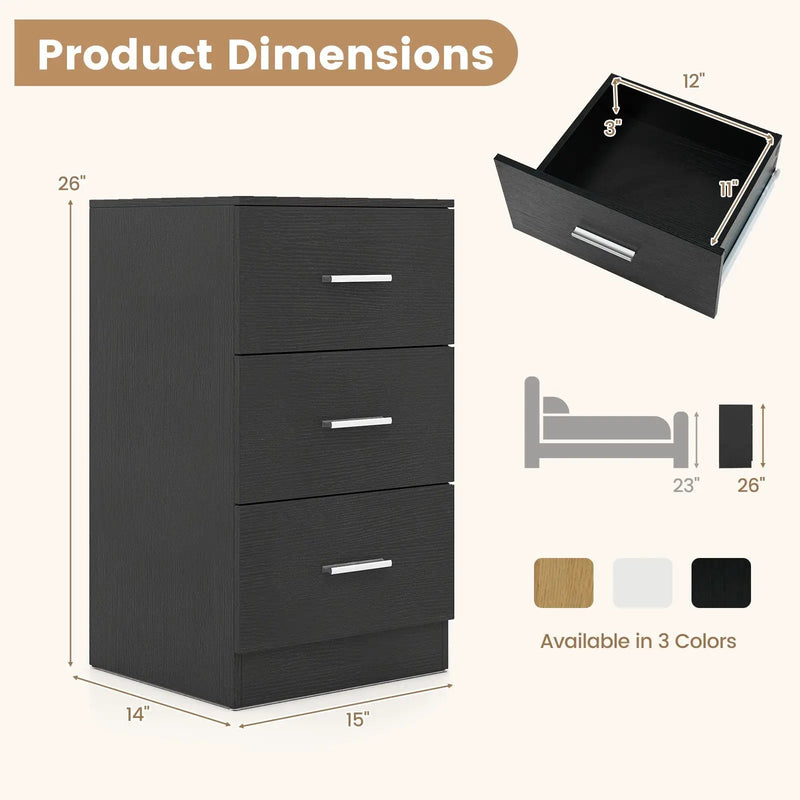 Set of 2 Nightstand with Charging Station End Table with 3 Storage Drawers Bedside Table for Bedroom by DirectDeals