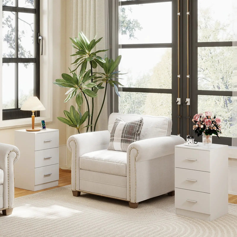 Set of 2 Nightstand with Charging Station End Table with 3 Storage Drawers Bedside Table for Bedroom by DirectDeals