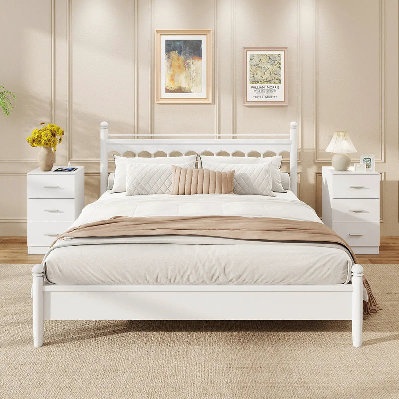 Set of 2 Nightstand with Charging Station End Table with 3 Storage Drawers Bedside Table for Bedroom by DirectDeals