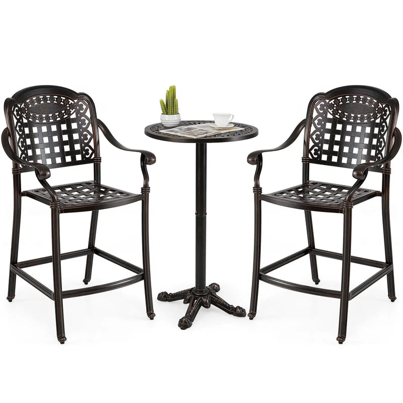 Set of 2 Outdoor Bar Stool 25.5 Inch Counter Height Cast Aluminum Bar Chairs-Copper by DirectDeals