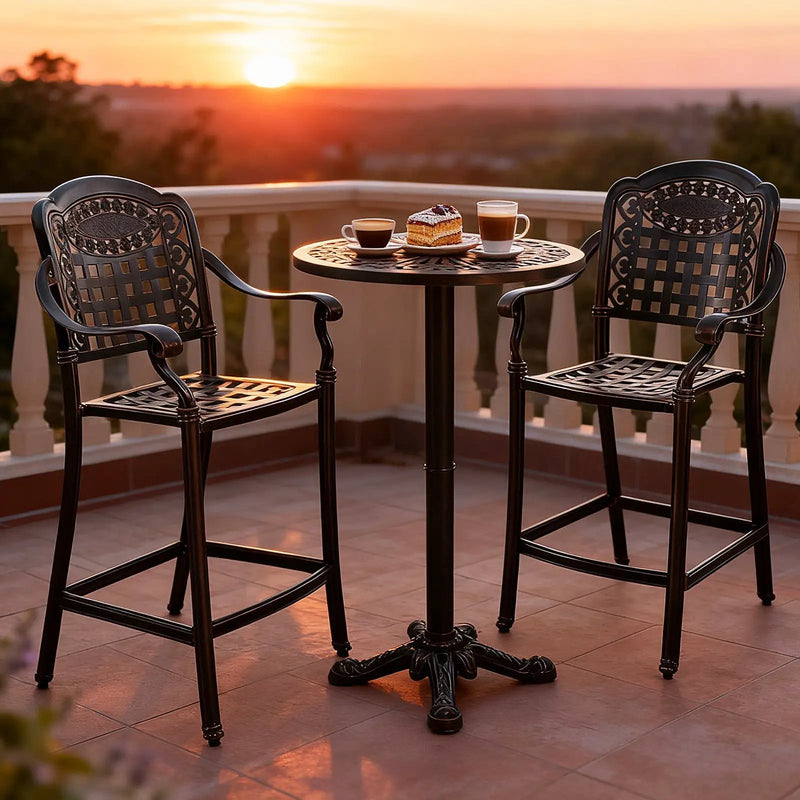 Set of 2 Outdoor Bar Stool 25.5 Inch Counter Height Cast Aluminum Bar Chairs-Copper by DirectDeals