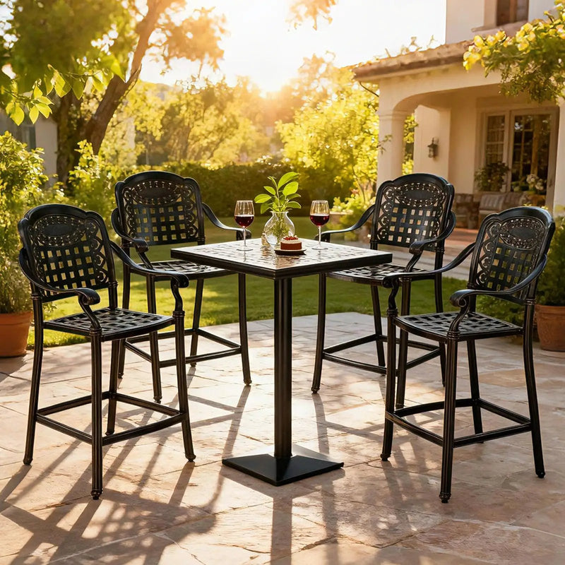 Set of 2 Outdoor Bar Stool 25.5 Inch Counter Height Cast Aluminum Bar Chairs-Copper by DirectDeals