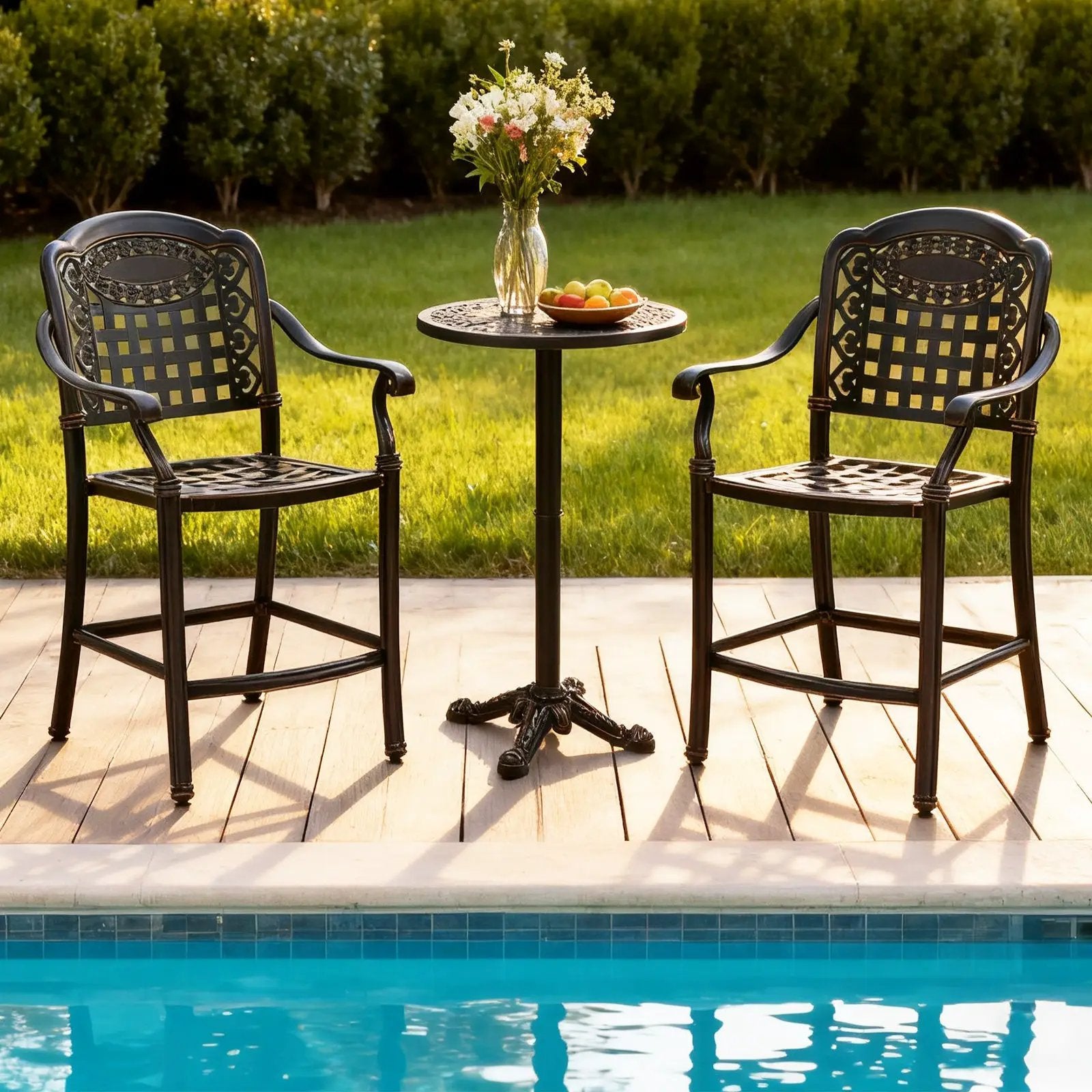 Set of 2 Outdoor Bar Stool 25.5 Inch Counter Height Cast Aluminum Bar Chairs-Copper by DirectDeals
