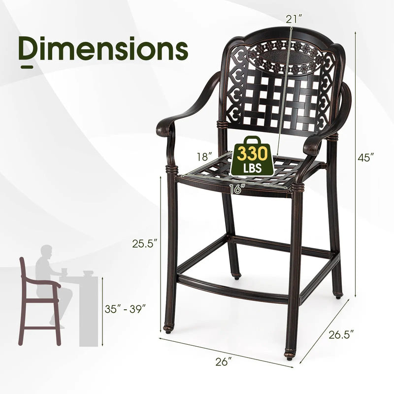 Set of 2 Outdoor Bar Stool 25.5 Inch Counter Height Cast Aluminum Bar Chairs-Copper by DirectDeals
