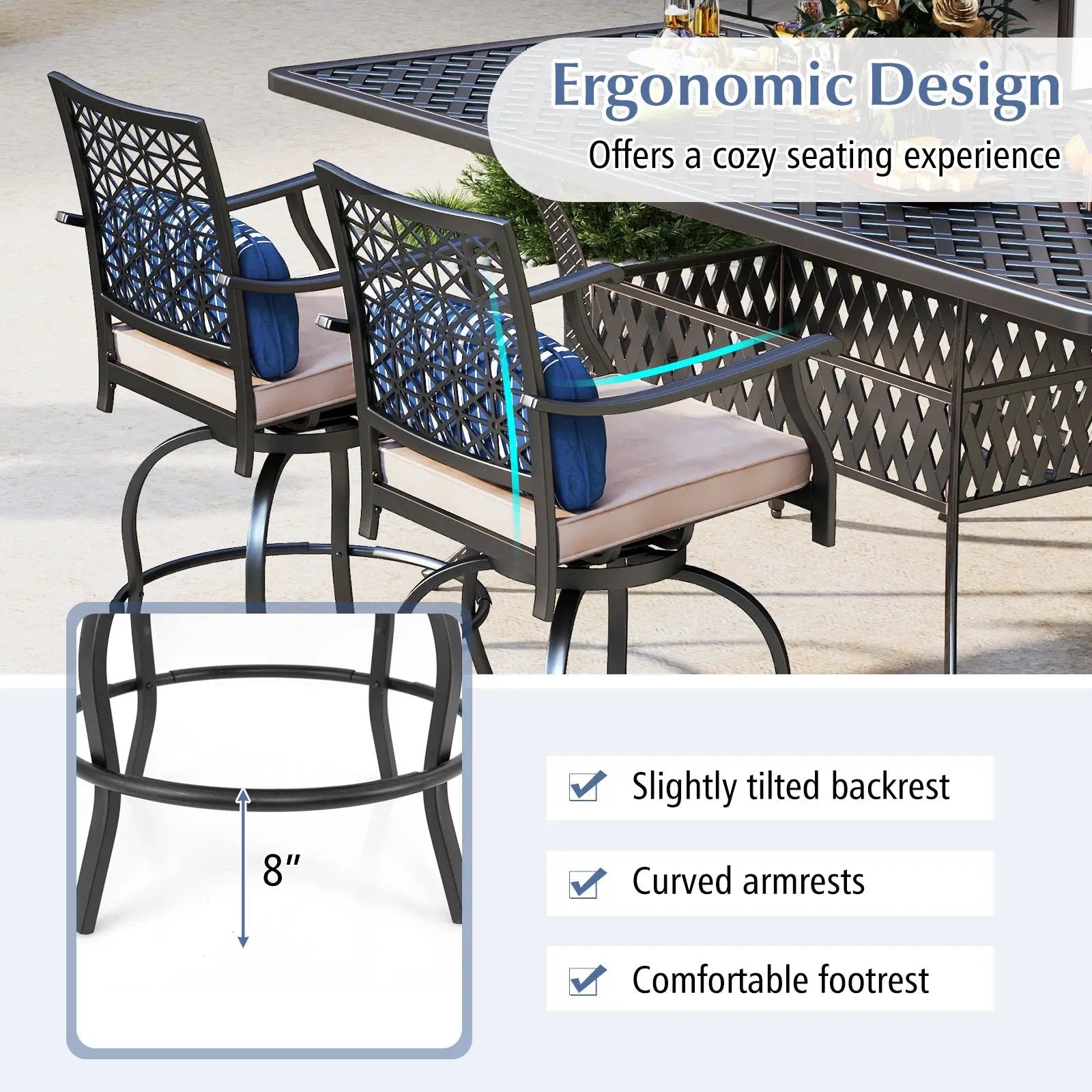 Set of 2 Outdoor Bar Height Chair with Soft Cushions by DirectDeals