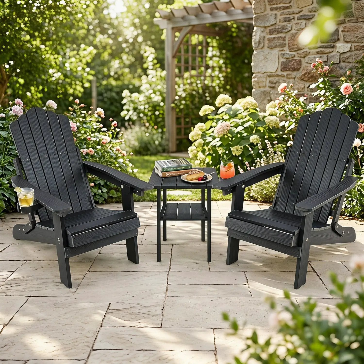 Folding Adirondack Chairs Set of 2 with Adjustable Backrest by DirectDeals