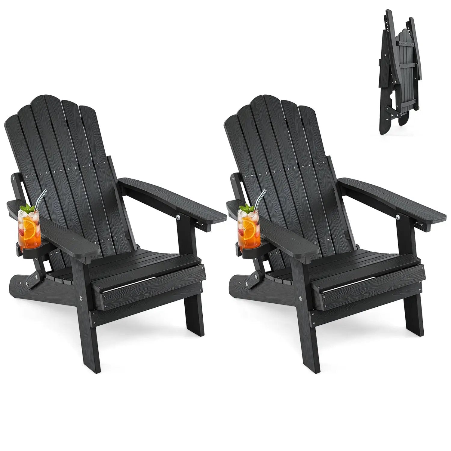 Folding Adirondack Chairs Set of 2 with Adjustable Backrest by DirectDeals