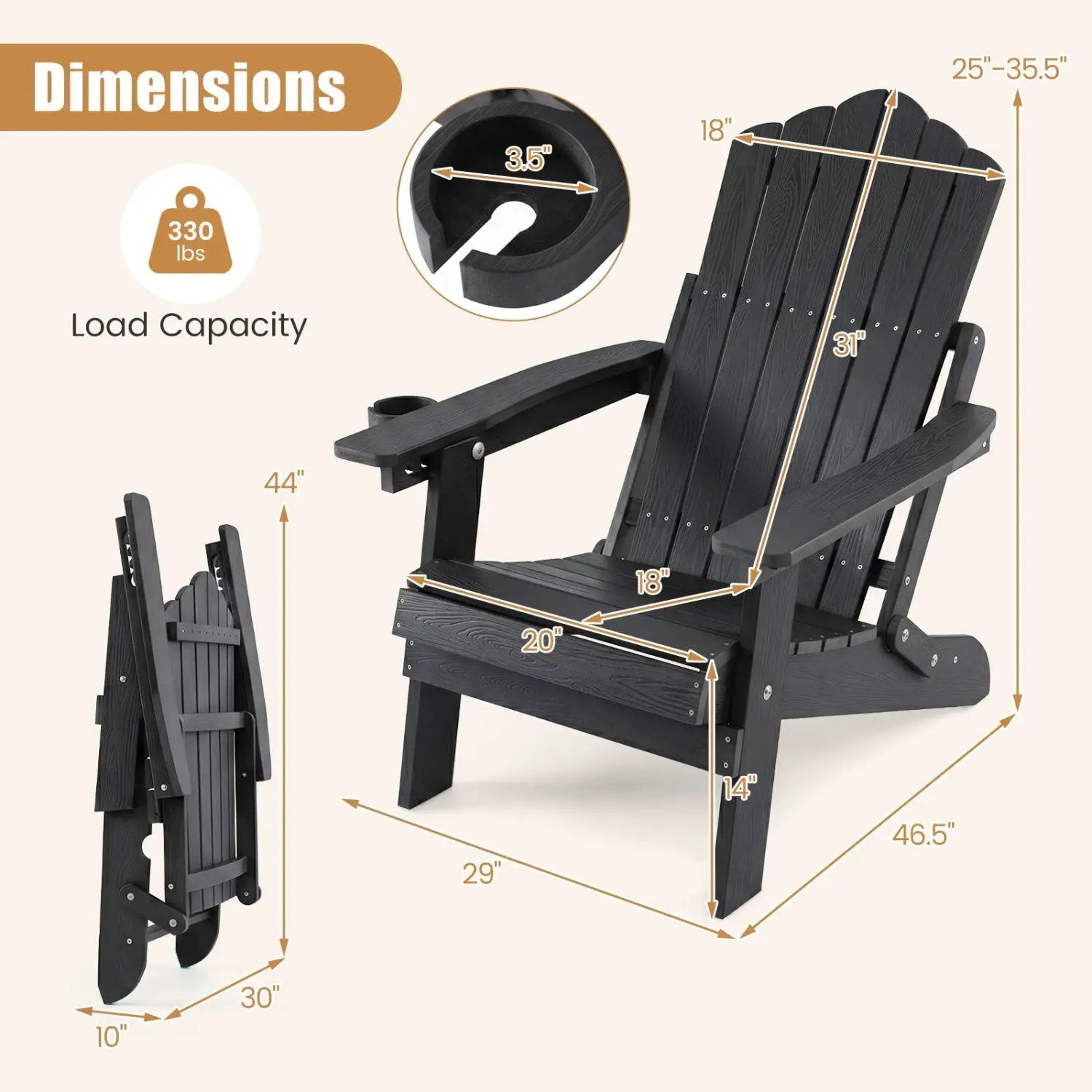 Folding Adirondack Chairs Set of 2 with Adjustable Backrest by DirectDeals