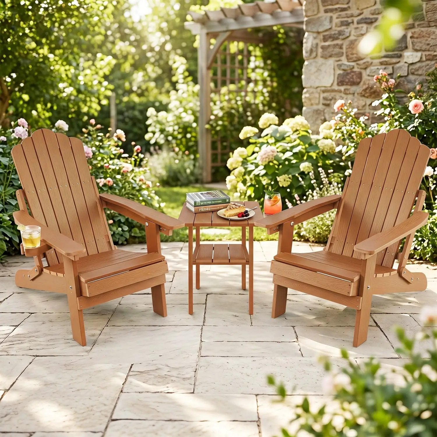 Folding Adirondack Chairs Set of 2 with Adjustable Backrest by DirectDeals