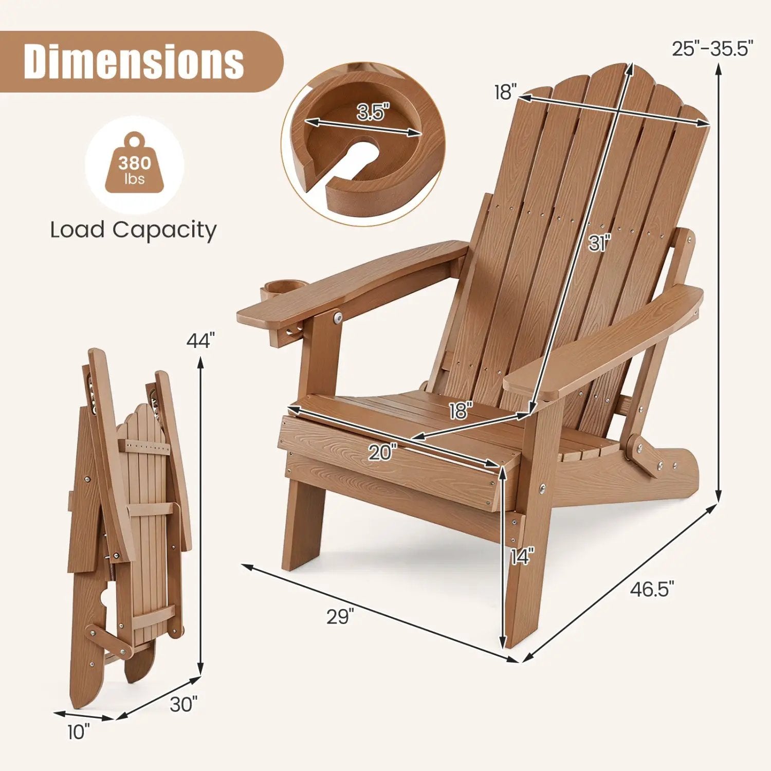 Folding Adirondack Chairs Set of 2 with Adjustable Backrest by DirectDeals