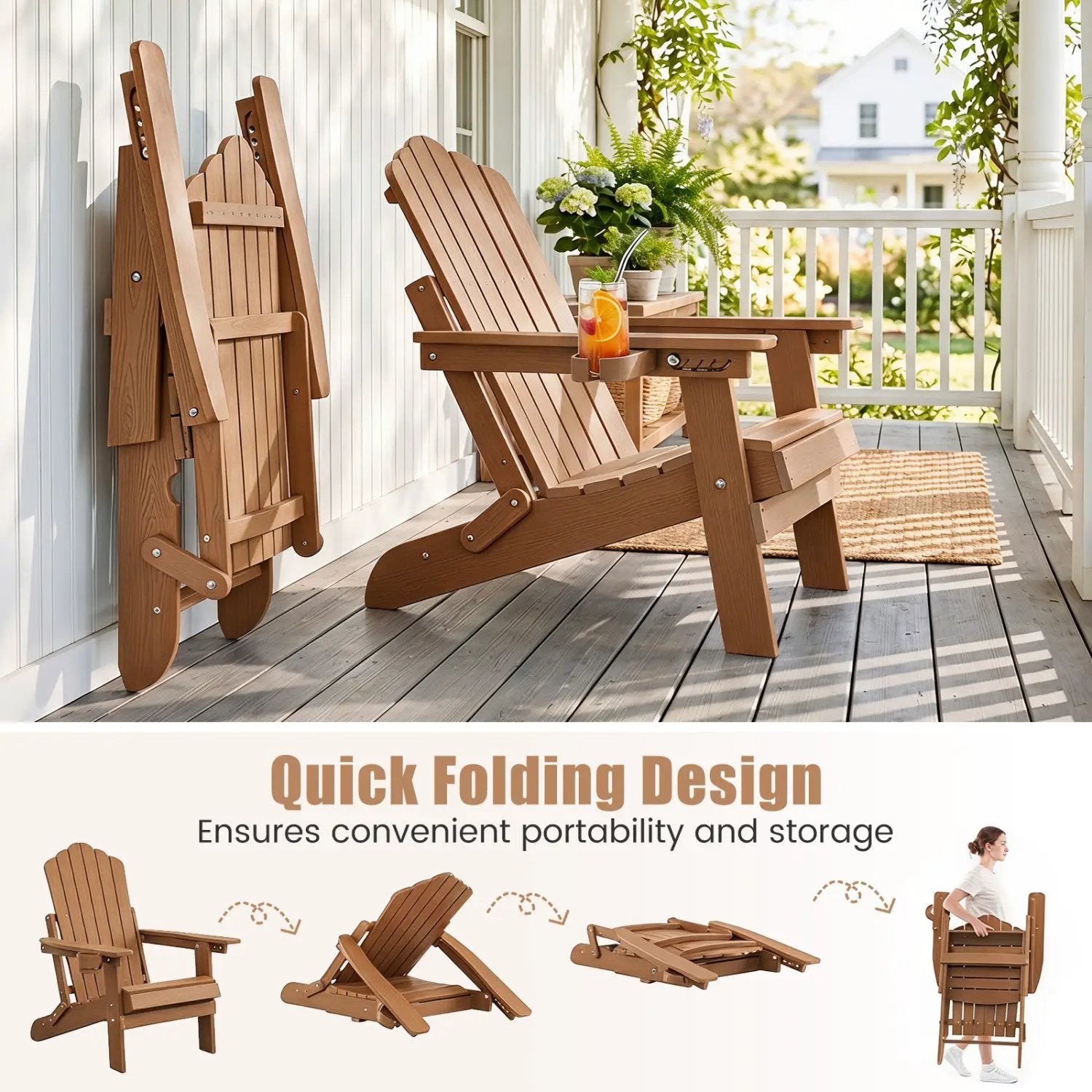 Folding Adirondack Chairs Set of 2 with Adjustable Backrest by DirectDeals