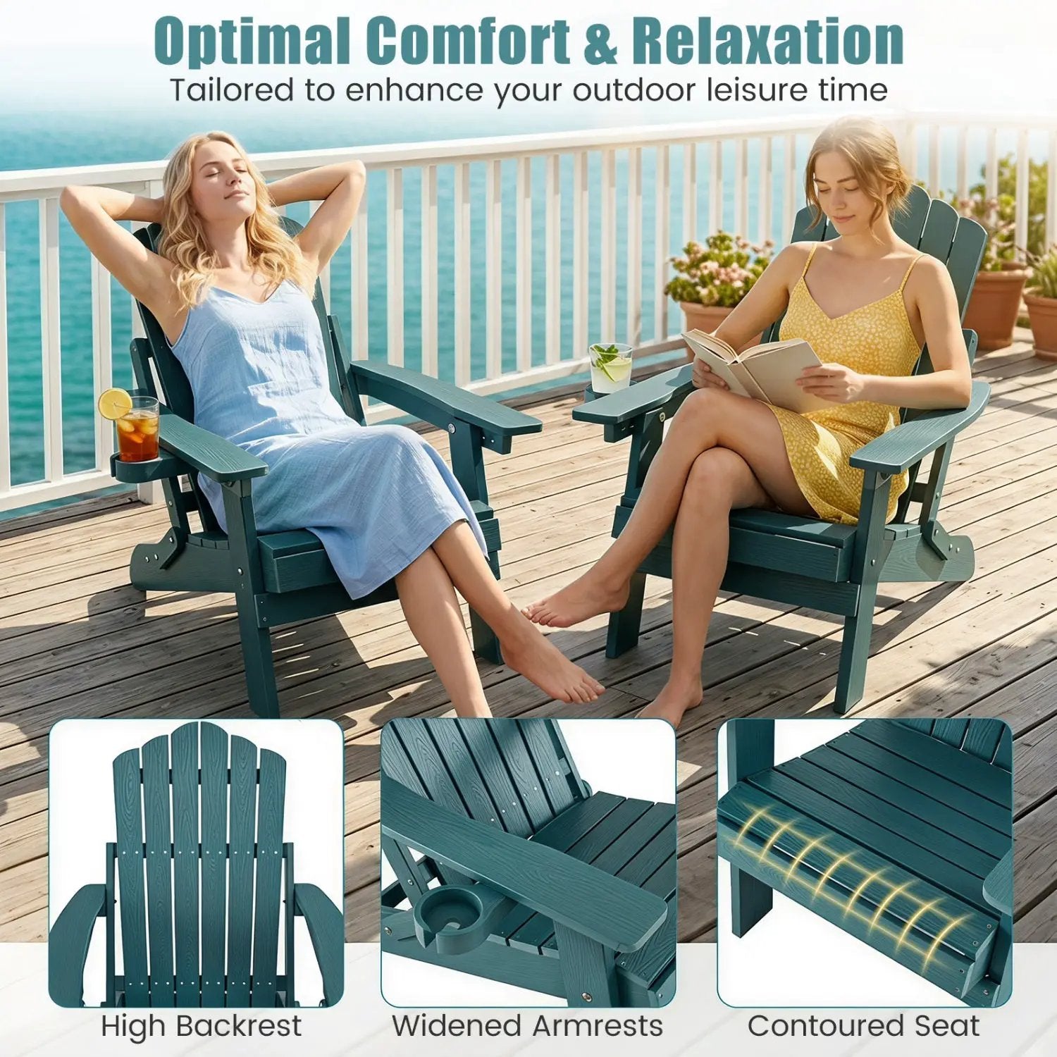 Folding Adirondack Chairs Set of 2 with Adjustable Backrest by DirectDeals