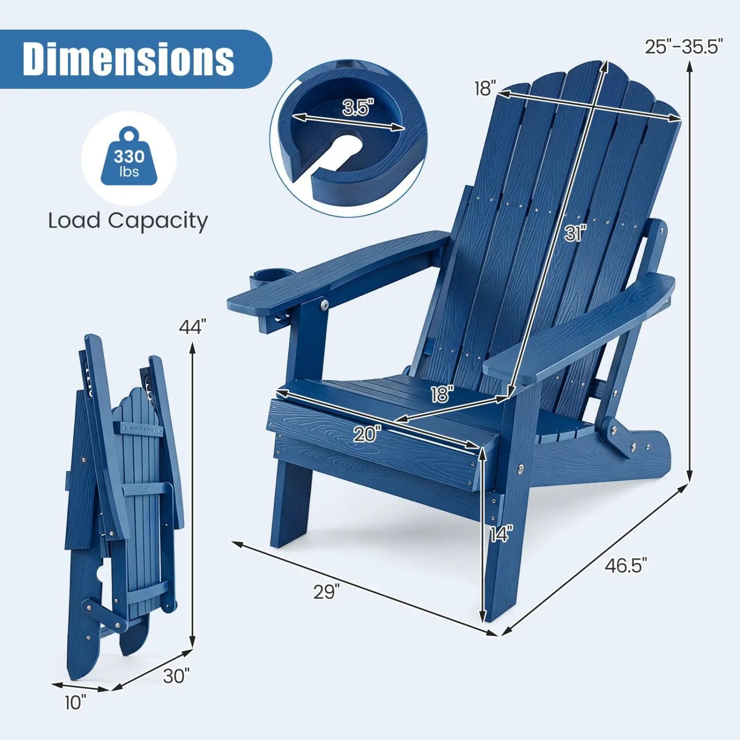 Folding Adirondack Chairs Set of 2 with Adjustable Backrest by DirectDeals