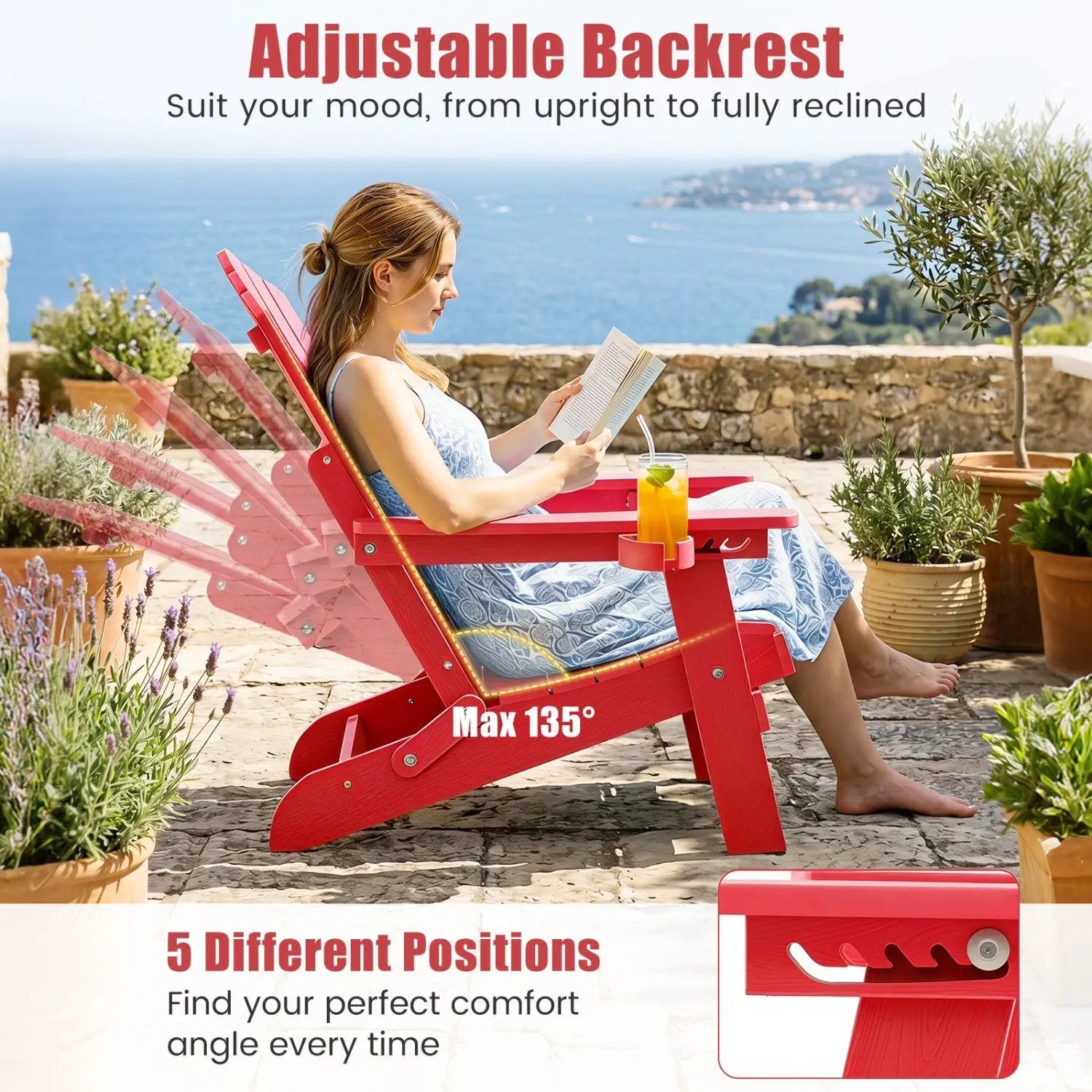 Folding Adirondack Chairs Set of 2 with Adjustable Backrest by DirectDeals
