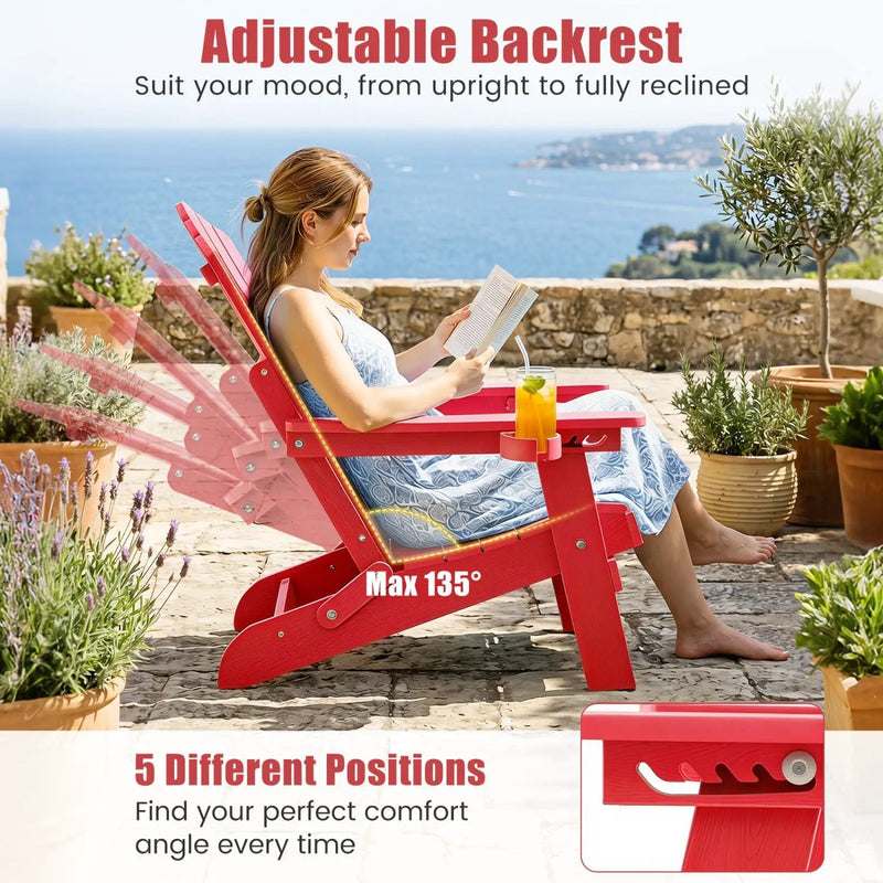 Folding Adirondack Chairs Set of 2 with Adjustable Backrest by DirectDeals